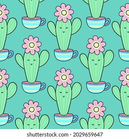 Vector pattern of cute Cacti. Design for cards, clothes and other