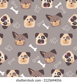 Vector Pattern With Cute Cartoon Dog Puppies. Can Be Used As A Background, Wallpaper, Fabric And For Other Design. Dog Vector Pattern