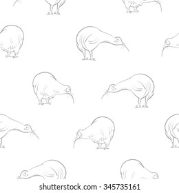 Vector pattern with cute cartoon kiwi birds on  white background.