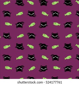  vector pattern with cute cats and fish