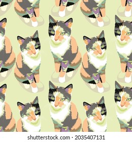 Vector pattern cute cats. Photorealism. For printing on fabric.