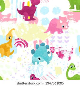 Vector pattern with cute dinosaur. Perfect for fabric, wallpaper, wrapping paper or nursery decor