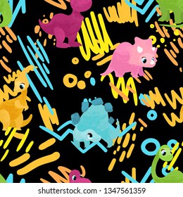 Vector pattern with cute dinosaur. Perfect for fabric, wallpaper, wrapping paper or nursery decor
