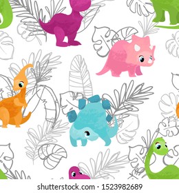 Vector pattern with cute dinosaurs. Perfect for fabric, wallpaper, wrapping paper or nursery decor