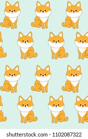 Vector pattern with cute dog. Puppy. the cartoon dog lies. the dog is sitting. puppy. shibu inu
