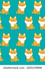 Vector pattern with cute dog. Puppy. the cartoon dog lies. the dog is sitting. puppy. shibu inu
