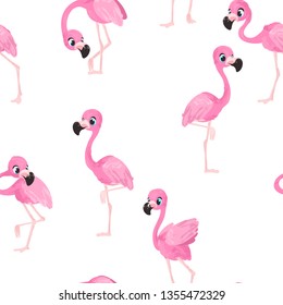 Vector pattern with cute flamingos. Perfect for fabric, wallpaper, wrapping paper or nursery decor