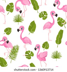 Vector pattern with cute flamingos. Perfect for fabric, wallpaper, wrapping paper or nursery deco