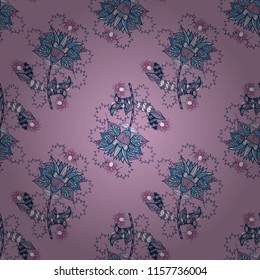 Vector pattern. Cute Floral pattern in the small flower. Gentle, summer floral on neutral, blue and pink colors. Vector illustration.