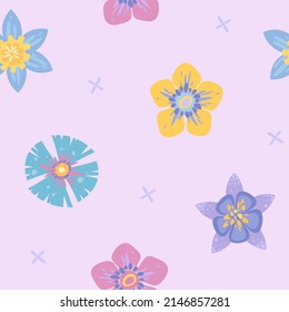 Vector pattern cute flowers in soft colors