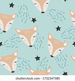 Vector  pattern with cute fox and stars