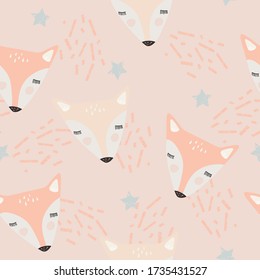 Vector  pattern with cute fox and stars