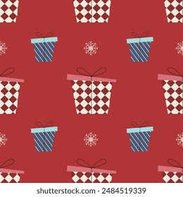 Vector pattern of cute gifts. Christmas pattern for background, banner, packaging, cards with gifts. Birthday.