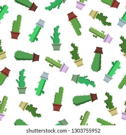 vector pattern cute green cactus in a colors flower pot set.
