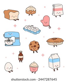 vector pattern with cute hand drawn dessert, tea and baking theme doodle elements. Bakery, Cakes ,dessert, pastries. Design for backdroup, textile, wrapping, menu, cafe, restaurant
