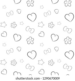 Vector pattern with cute hearts and stars. Magic background
