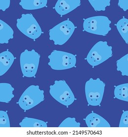 Vector pattern Cute hippo on blue background. Cute Hippopotamus.  Animal texture for illustrations.