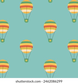 Vector pattern with cute hot air balloons on a blue background