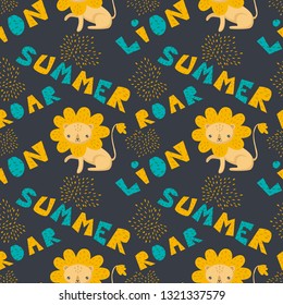 Vector pattern cute kawaii cartoon funny lion.