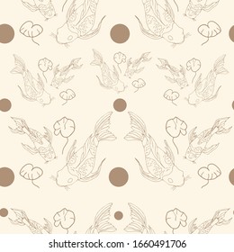 Vector pattern of cute koi carp fish. Outline drawing