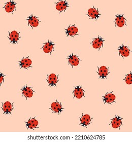 vector pattern with cute ladybugs, red bugs on a beige background. children's pattern for clothes