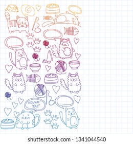Vector pattern with cute little cats and kittens for children.