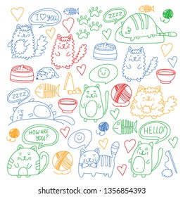 Vector pattern with cute little cats and kittens for children.