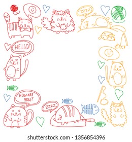 Vector pattern with cute little cats and kittens for children.