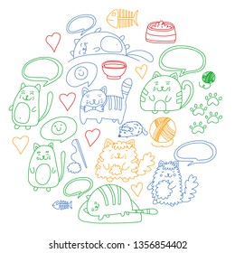 Vector pattern with cute little cats and kittens for children.