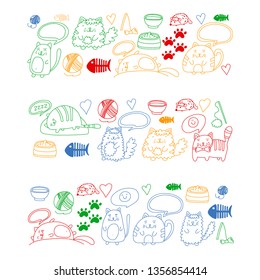 Vector pattern with cute little cats and kittens for children.
