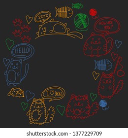 Vector pattern with cute little cats and kittens for children.