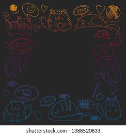 Vector pattern with cute little cats and kittens for children.