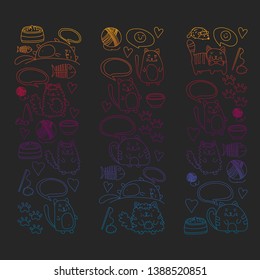 Vector pattern with cute little cats and kittens for children.