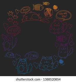 Vector pattern with cute little cats and kittens for children.