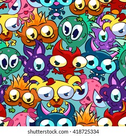 Vector pattern with cute monsters