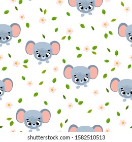 Vector pattern with cute mouse and flowers. Vector seamless pattern. Perfect for fabric, wallpaper, textile, wrapping paper or nursery decor