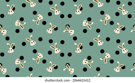 vector pattern with cute rabbit with long ears. flat illustration of pattern with little blue rabbit
