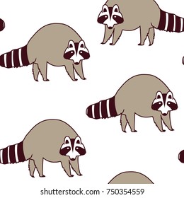 Vector pattern with cute raccoons. Kids illustration.