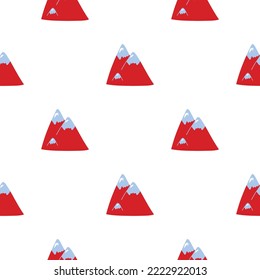 Vector pattern with cute Scandinavian multicolored mountains in the style of doodle, hugge, snowy mountains, nature. Pattern for fabrics, postcards, gift wrapping, pajamas.