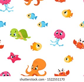 Vector pattern with cute sea life. Perfect for fabric, wallpaper, wrapping paper or nursery decor