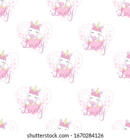 Vector pattern with cute unicorns, clouds and stars. Magic background with little unicorns.