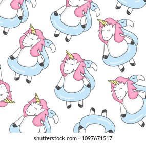 Vector pattern with cute unicorns. greeting card, Vector pattern with cute cartoon unicorns. Wrapping paper or fabric.