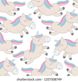 Vector pattern with cute unicorns. greeting card, Vector seamless pattern with cute cartoon unicorns. Wrapping paper or fabric.