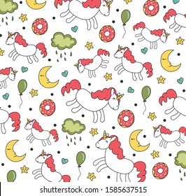 Vector pattern with cute unicorns. greeting card for boys. Vector pattern with cute cartoon unicorns. Wrapping paper or fabric.