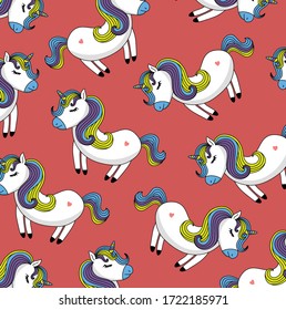 Vector pattern with cute unicorns. greeting card for boys. Vector seamless pattern with cute cartoon unicorns. Wrapping paper or fabric.