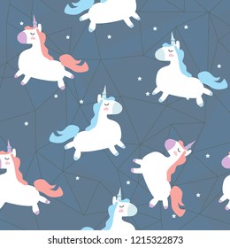 Vector pattern with cute unicorns. Magic background with little unicorns. Cute hand drawn unicorn vector pattern. vector illustration.