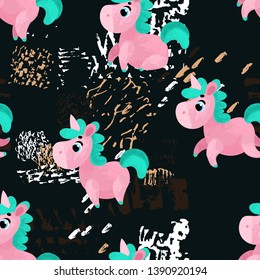 Vector pattern with cute unicorns. Perfect for fabric, wallpaper, wrapping paper or nursery decor.