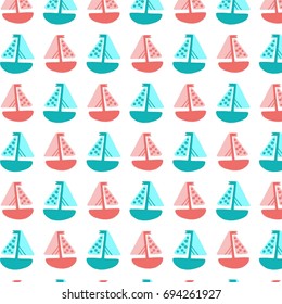 Vector Pattern with cute yachts cartoon boat