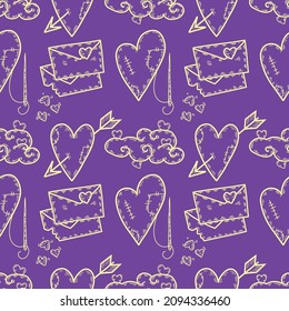 vector pattern and decoration for textiles, covers and packaging.
Enamored hearts and clouds.
