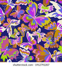 Vector pattern with decorative butterflies. Abstract seamless background. Colorful flat design for fabric and textile. Fashion style.